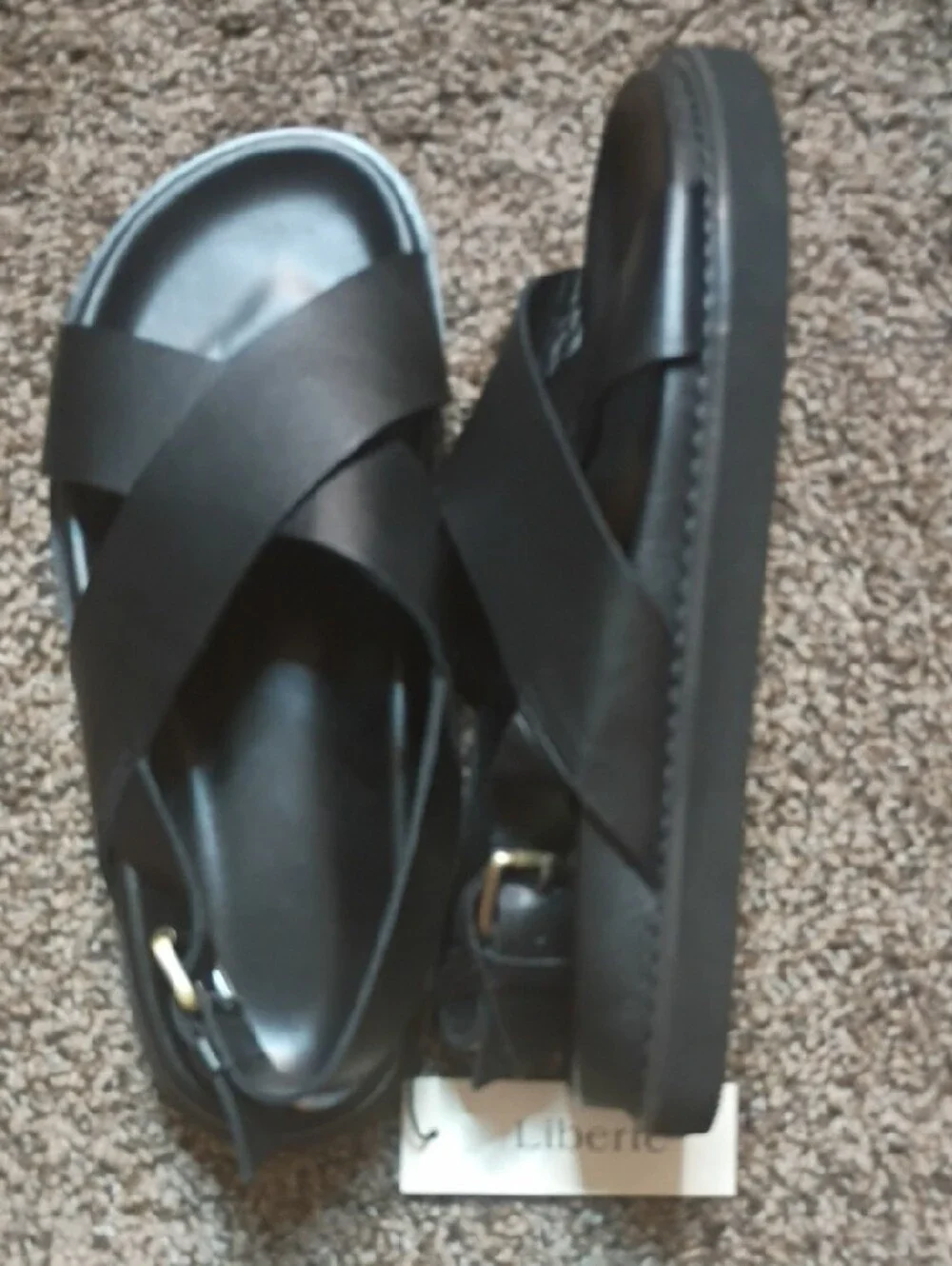 Liberte Black Crisscross Leather Slingback Sandals